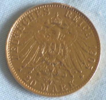 Preview: 20 Mark "Wilhelm II", Reichsgold, Goldmark 1905, Deutsches Reich, 900er Gold, Berlin