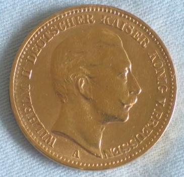 20 Mark "Wilhelm II", Reichsgold, Goldmark 1913, Deutsches Reich, 900er Gold, Berlin
