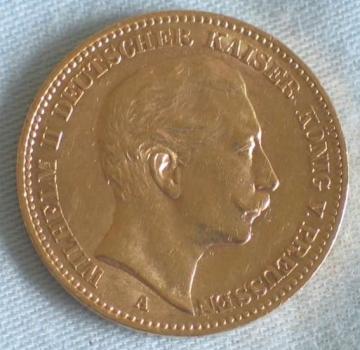 20 Mark "Wilhelm II", Reichsgold, Goldmark 1905, Deutsches Reich, 900er Gold, Berlin