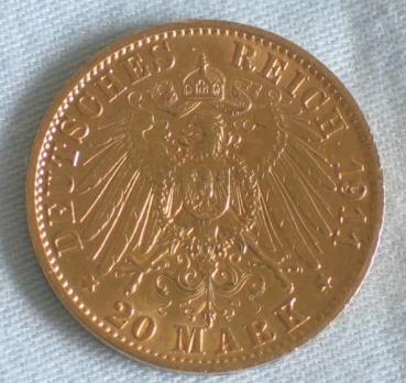 Preview: 20 Mark "Wilhelm II", Reichsgold, Goldmark 1911, Deutsches Reich, 900er Gold, Berlin