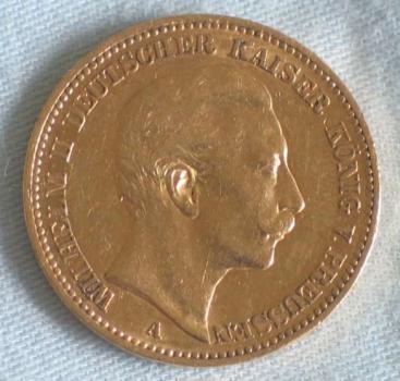 20 Mark "Wilhelm II", Reichsgold, Goldmark 1898, Deutsches Reich, 900er Gold, Berlin