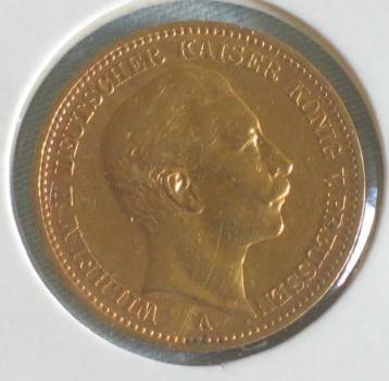 20 Mark "Wilhelm II", Reichsgold, Goldmark 1890, Deutsches Reich, 900er Gold, Berlin
