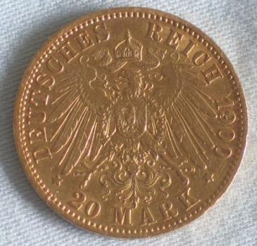 Preview: 20 Mark "Wilhelm II", Reichsgold, Goldmark 1900, Deutsches Reich, 900er Gold, Berlin