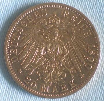Preview: 20 Mark "Wilhelm II", Reichsgold, Goldmark 1890, Deutsches Reich, 900er Gold, Berlin