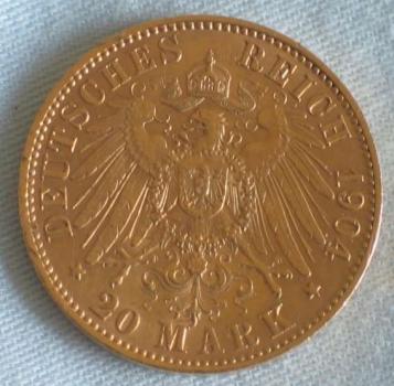 20 Mark "Wilhelm II", Reichsgold, Goldmark 1904, Deutsches Reich, 900er Gold, Berlin