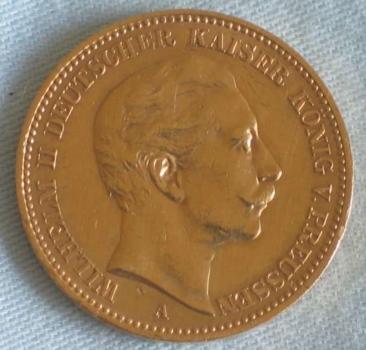 20 Mark "Wilhelm II", Reichsgold, Goldmark 1904, Deutsches Reich, 900er Gold, Berlin
