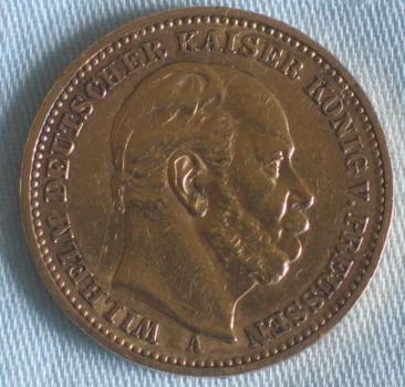 20 Mark "Wilhelm von Preussen", Reichsgold, Goldmark 1887, Deutsches Reich, 900er Gold, Berlin