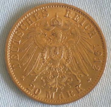 Preview: 20 Mark "Wilhelm II", Reichsgold, Goldmark 1912, Deutsches Reich, 900er Gold, Berlin