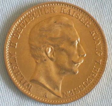 20 Mark "Wilhelm II", Reichsgold, Goldmark 1912, Deutsches Reich, 900er Gold, Berlin