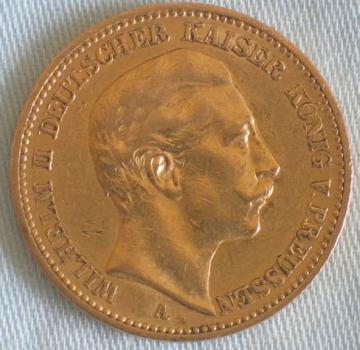 20 Mark "Wilhelm II", Reichsgold, Goldmark 1891, Deutsches Reich, 900er Gold, Berlin