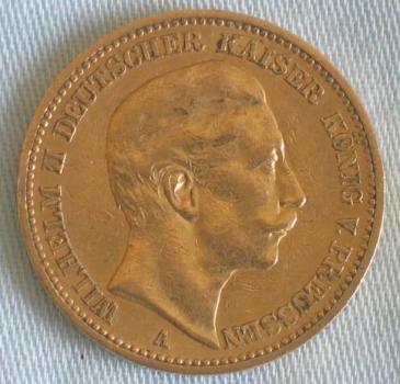 20 Mark "Wilhelm II", Reichsgold, Goldmark 1890, Deutsches Reich, 900er Gold, Berlin