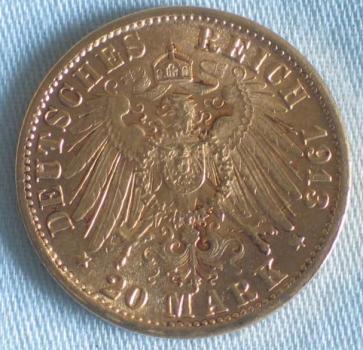 Preview: 20 Mark "Wilhelm II", Reichsgold, Goldmark 1913, Deutsches Reich, 900er Gold, Berlin