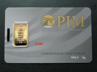 5 Gramm Goldbarren "PIM" 999,9 Feingold im Blister