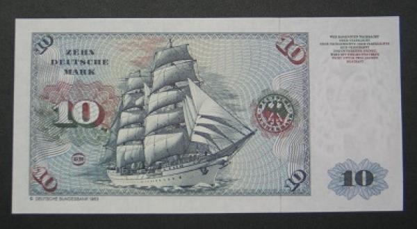 10 DM Banknote "Segelschiff Gorch Fock", Ausgabe vom 02.01.1980, Bankfrisch
