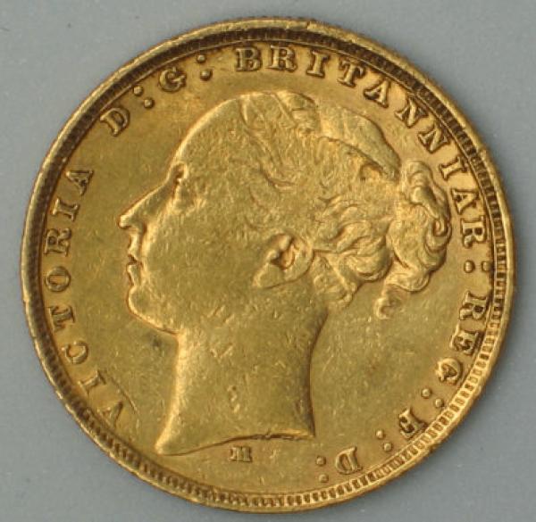 Sovereign "Victoria" 1879, "Jugend", Großbritannien, 916,7 Gold, Melbourne