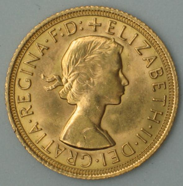 Sovereign "Elisabeth II" 1967, "Haarband", Großbritannien, 916,7 Gold, London