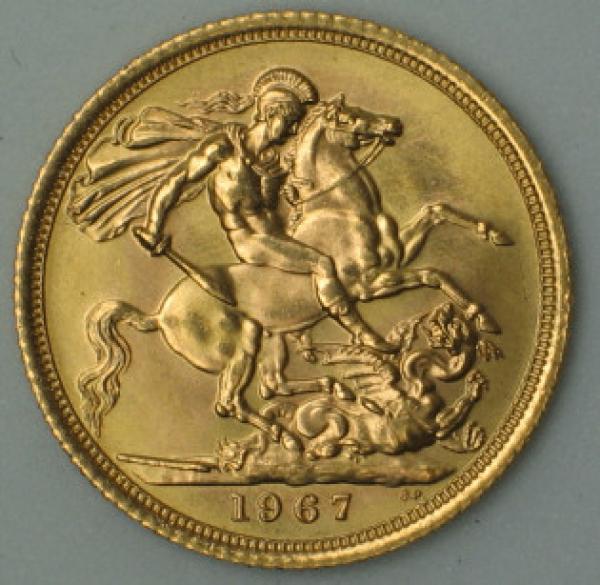 Sovereign "Elisabeth II" 1967, "Haarband", Großbritannien, 916,7 Gold, London