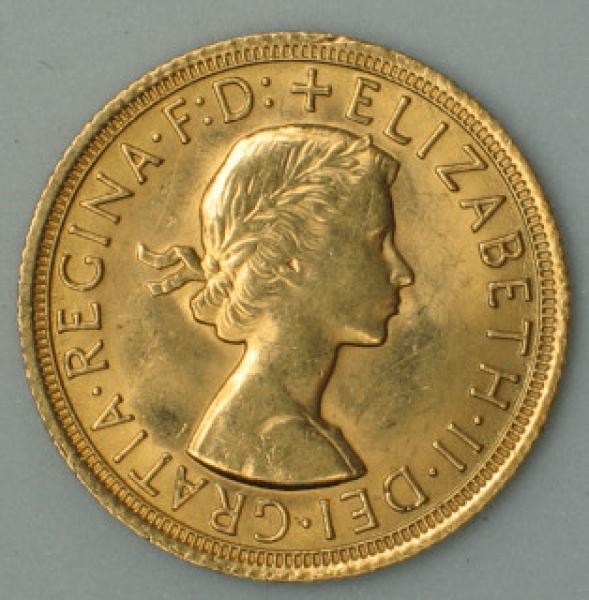 Sovereign "Elisabeth II" 1967, "Haarband", Großbritannien, 916,7 Gold, London
