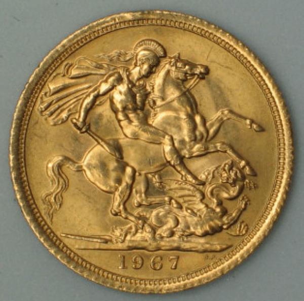 Sovereign "Elisabeth II" 1967, "Haarband", Großbritannien, 916,7 Gold, London
