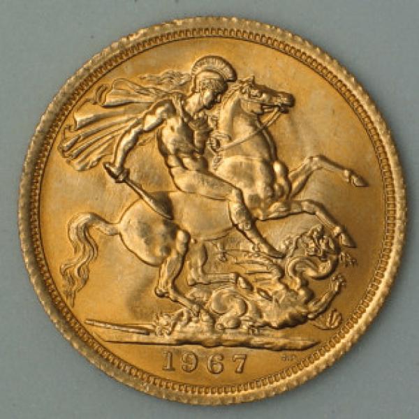 Sovereign "Elisabeth II" 1967, "Haarband", Großbritannien, 916,7 Gold, London