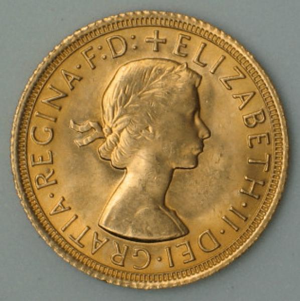 Sovereign "Elisabeth II" 1968, "Haarband", Großbritannien, 916,7 Gold, London