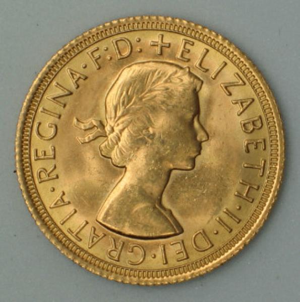 Sovereign "Elisabeth II" 1968, "Haarband", Großbritannien, 916,7 Gold, London
