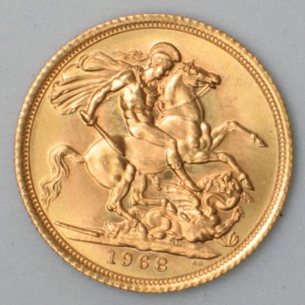 Sovereign "Elisabeth II" 1968, "Haarband", Großbritannien, 916,7 Gold, London