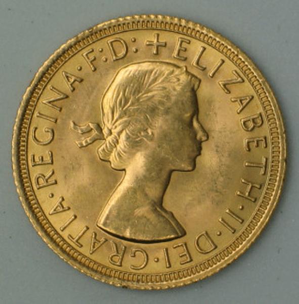 Sovereign "Elisabeth II" 1968, "Haarband", Großbritannien, 916,7 Gold, London