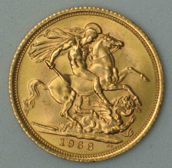 Sovereign "Elisabeth II" 1968, "Haarband", Großbritannien, 916,7 Gold, London