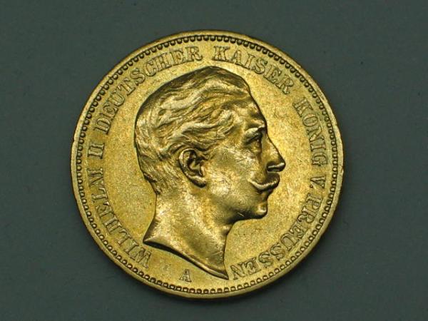 20 Mark "Wilhelm II", Reichsgold, Goldmark 1890, Deutsches Reich, 900er Gold, Berlin