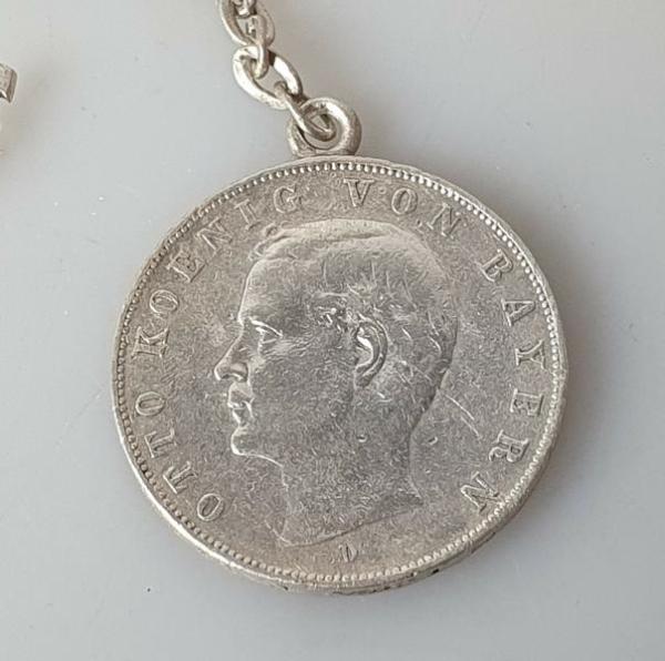 Münzanhänger/ Schlüsselanhänger 3 Mark - Kaiserreich "Otto" 1910 D, 835/ 900er Silber Gewicht: 21,0g