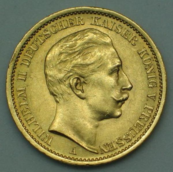 20 Mark "Wilhelm II", Reichsgold, Goldmark 1907, Deutsches Reich, 900er Gold, Berlin