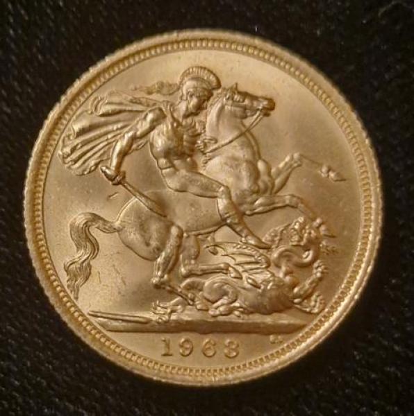 Sovereign "Elisabeth II" 1963, "Haarband", Großbritannien, 916,7 Gold, London