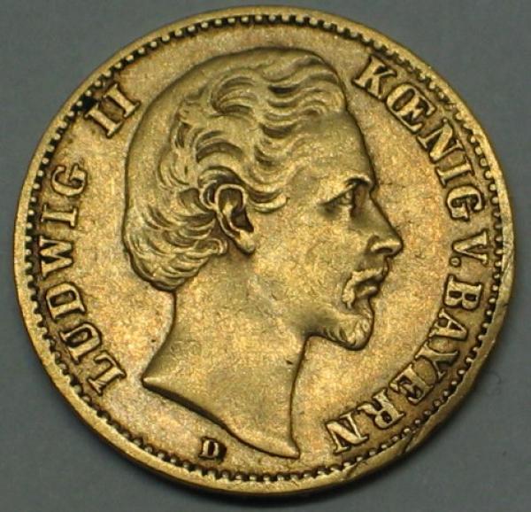 10 Mark "Ludwig II", König von Bayern, Reichsgold, Goldmark 1872, Deutsches Reich, 900er Gold, Jaeger 193