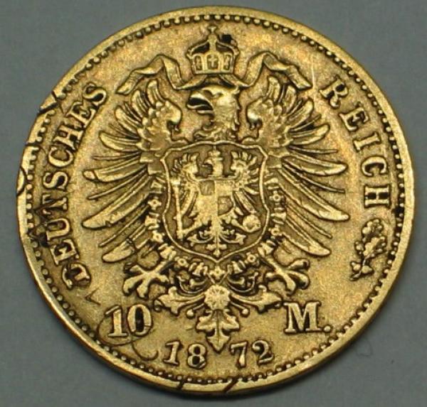 10 Mark "Ludwig II", König von Bayern, Reichsgold, Goldmark 1872, Deutsches Reich, 900er Gold, Jaeger 193