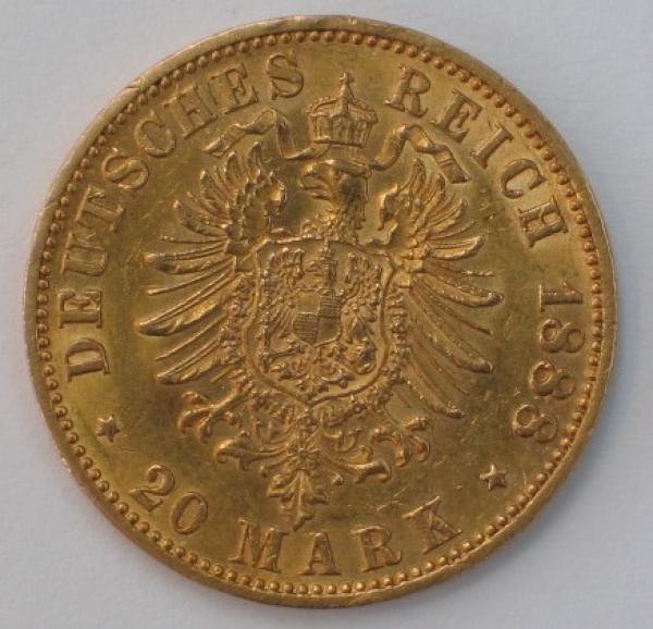 20 Mark "Friedrich von Preussen", Reichsgold, Goldmark 1888, Deutsches Reich, 900er Gold, Berlin