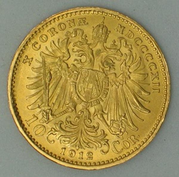 10 Corona / Kronen 1912 Österreich "Kaiser Franz-Josef I", 900er Gold, "Haus Habsburg"