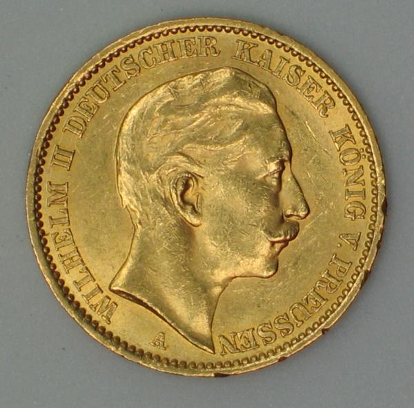 20 Mark "Wilhelm II", Reichsgold, Goldmark 1910, Deutsches Reich, 900er Gold, Berlin