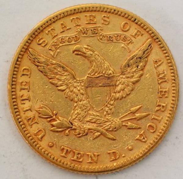 10$ US "Coronet Head" 1882 "Eagle" USA 900er Gold, Philadelphia
