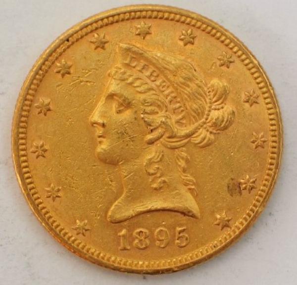 10$ US "Coronet Head" 1895 "Eagle" USA 900er Gold, Philadelphia