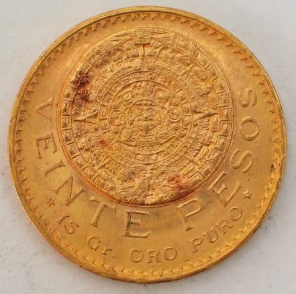 20 Pesos "Veinte Pesos" 1959, Mexiko, 900er Gold, Aztekenkalender