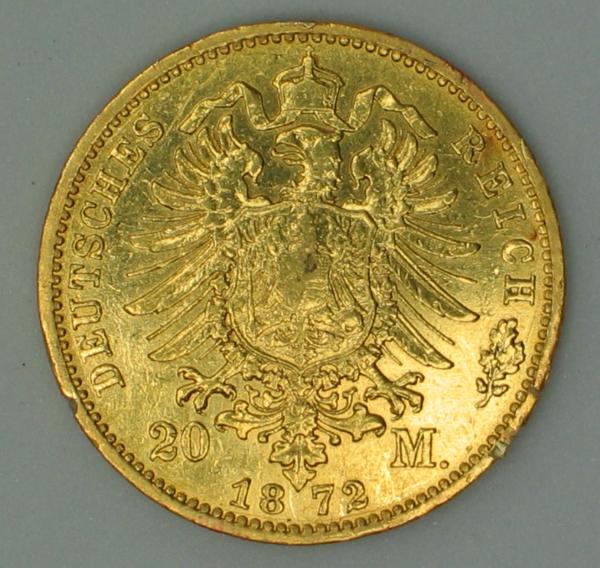 20 Mark "Wilhelm von Preussen", Reichsgold, Goldmark 1872, Deutsches Reich, 900er Gold,