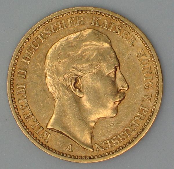 20 Mark "Wilhelm II", Reichsgold, Goldmark 1891, Deutsches Reich, 900er Gold, Berlin