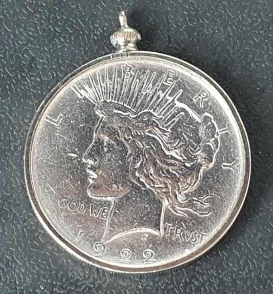 Münzanhänger: Peace Dollar 1 $ US Dollar, USA, 1922 D, Silbermünze 900er