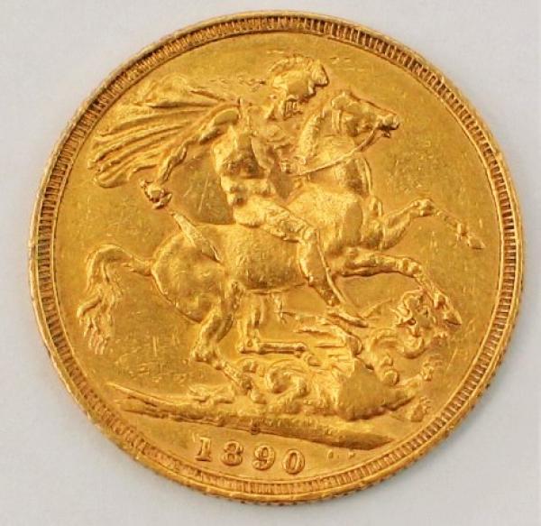 Sovereign "Victoria" 1890, "Krone", Großbritannien, 916,7 Gold, London