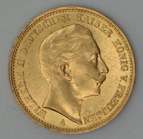 20 Mark "Wilhelm II", Reichsgold, Goldmark 1909, Deutsches Reich, 900er Gold, Berlin