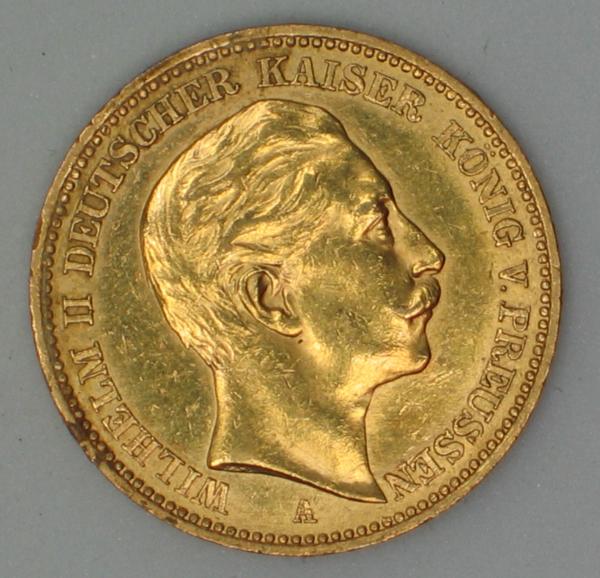20 Mark "Wilhelm II", Reichsgold, Goldmark 1905, Deutsches Reich, 900er Gold, Berlin