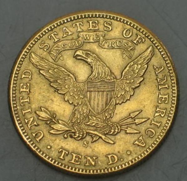 10$ US "Coronet Head" 1901 S "Eagle" USA 900er Gold, San Francisco