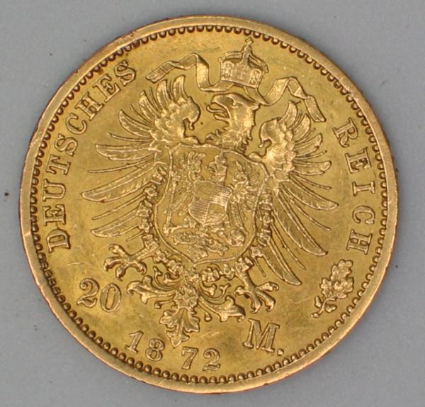 20 Mark "Wilhelm von Preussen", Reichsgold, Goldmark 1872, Deutsches Reich, 900er Gold, Berlin
