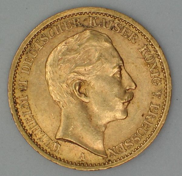 20 Mark "Wilhelm II", Reichsgold, Goldmark 1908, Deutsches Reich, 900er Gold, Berlin